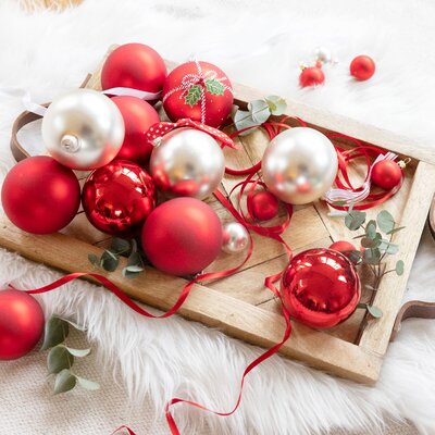 10 MIXED GLASS BAUBLES - CHRISTMAS RED - image 2