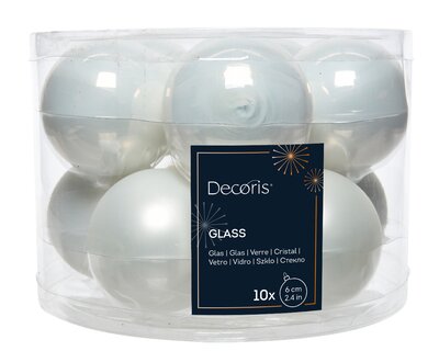 10 MIXED GLASS BAUBLES - WINTER WHITE