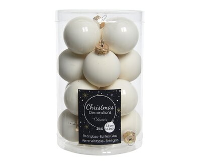 16 GLASS BAUBLES - WOOL WHITE